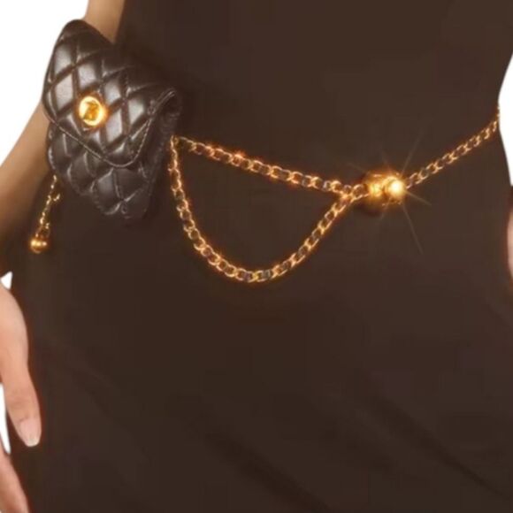 Anthropologie Black Quilted Chain Belt Bag | NWOT